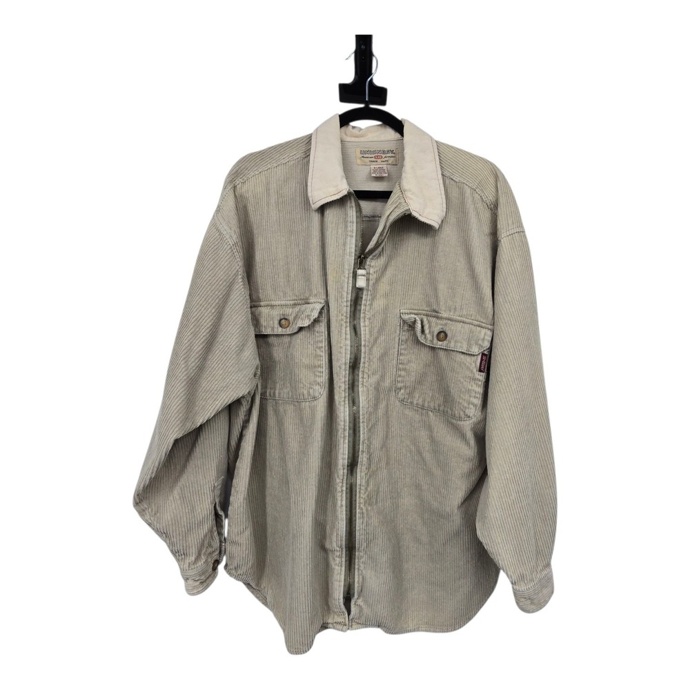 Vintage 80s 90s Unionbay Corduroy Canvas Jacket Mens XL Beige Grunge Shacket Zip